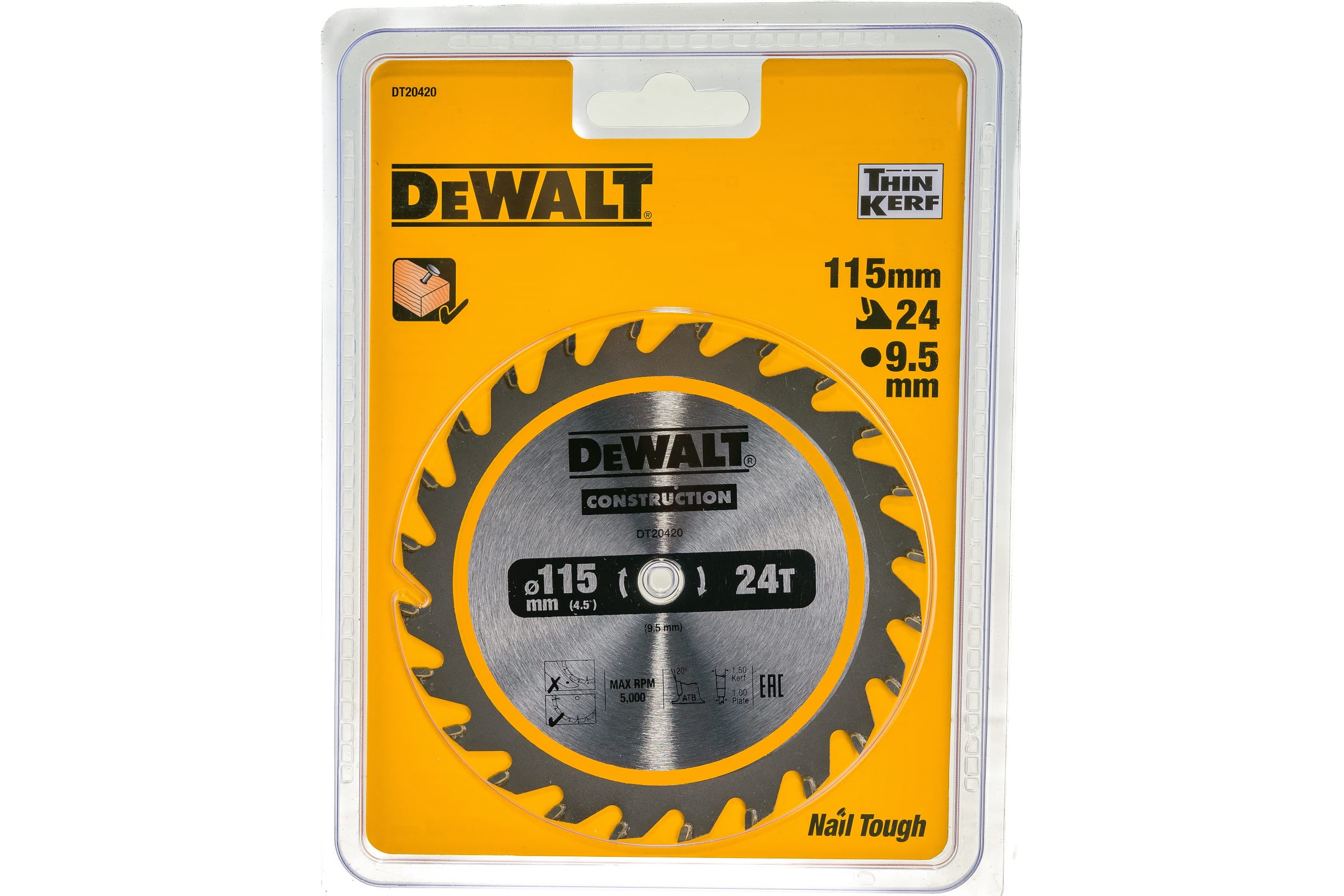 Диск пильный DeWalt Construction по дереву с гвоздями 115x9.5 24T DT20420