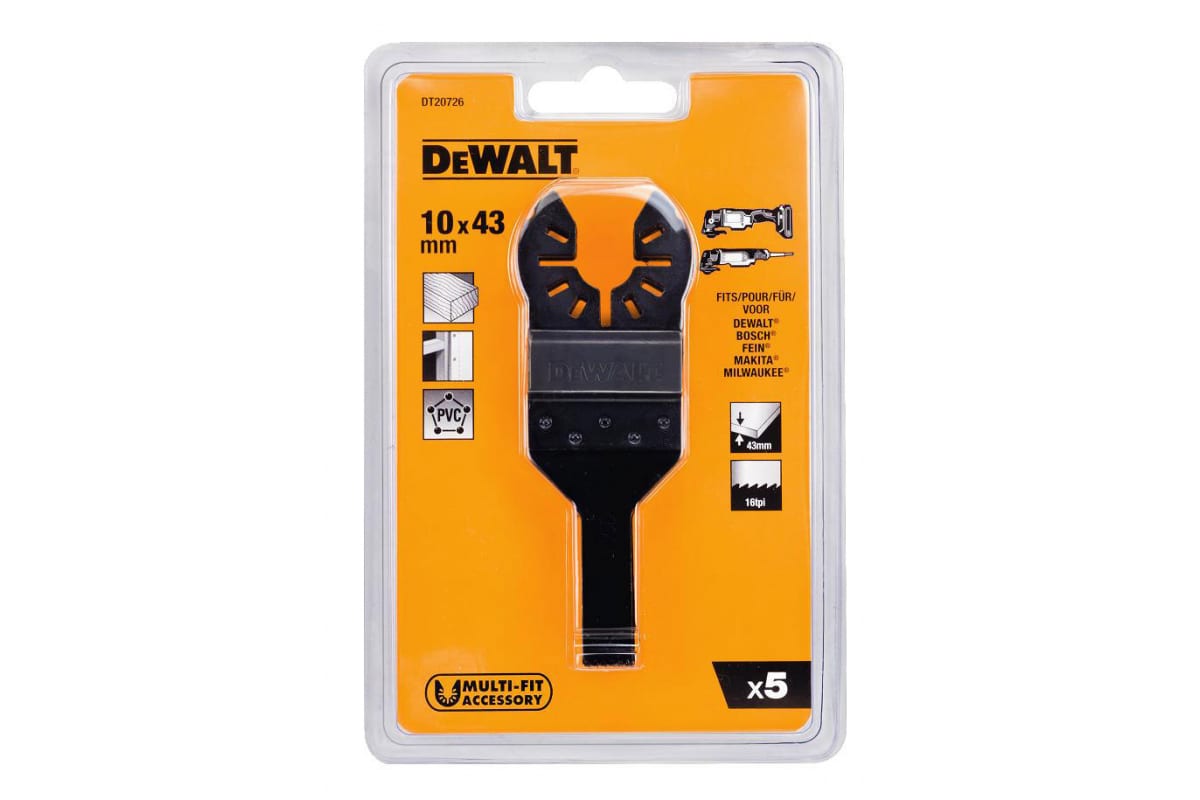 Пильное полотно погружное BiM DeWalt для древесины 10х43 мм (5 шт)