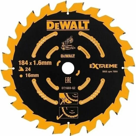 Диск пильный DeWalt EXTREME по дереву 184x16 24T