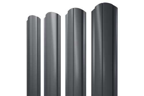 Штакетник Полукруглый Slim фигурный Grand Line 0,5 PE lite RAL 7024 мокрый асфальт