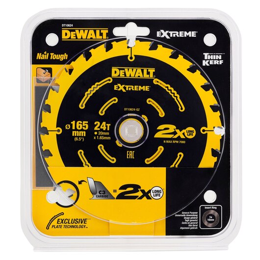 Диск пильный DeWalt Extreme по дереву с гвоздями 165x20 24T