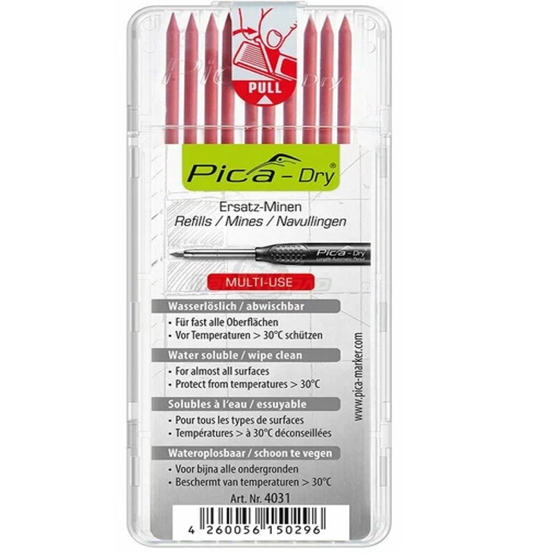 Грифели для карандаша Pica-Dry 4031 красные (10шт) MULTI-USE