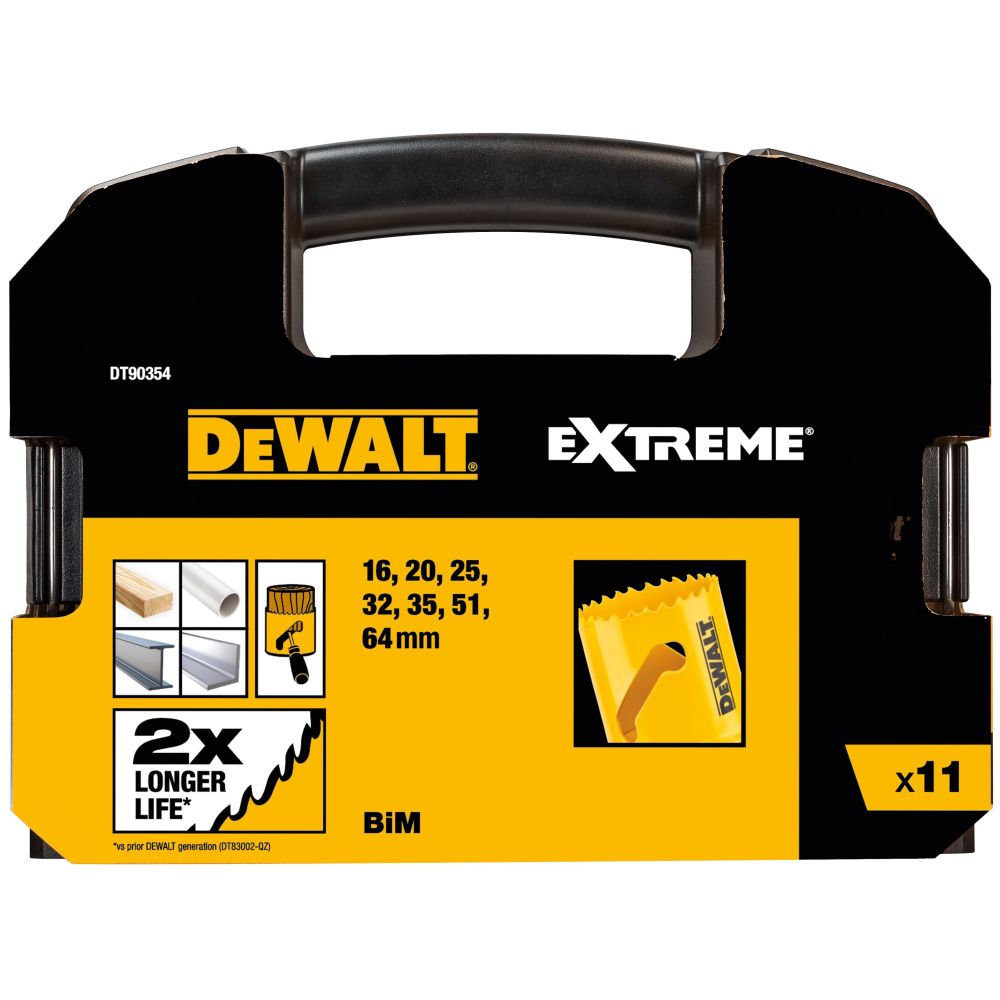 Коронки биметаллические и пилотные сверла DeWalt DT90354 16-64 мм (11 шт)