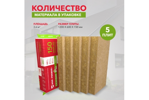 Утеплитель RockWool Лайт Баттс Скандик XL 1200х600х150 (5шт/упак. 3,60м2, 0,54м3, 20пач/пал)