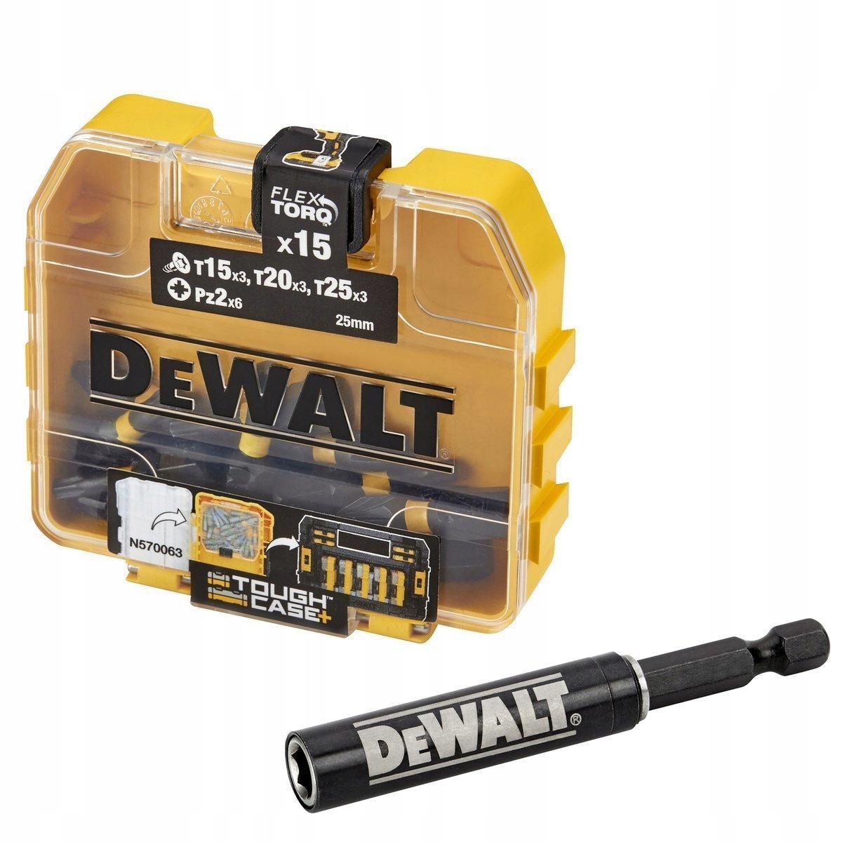 Набор бит 25 мм DeWalt (15 шт) с магнитными держателем