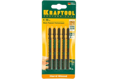 Полотно для электролобзика Kraftool T144D 75х4мм, по дереву, ДВП, ДСП, быстрый рез, Т-хвостовик, Cr-V сталь, 5 шт (159521-4-S5)