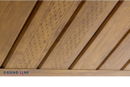 Софит металлический ЭкоБрус 0,345 Grand Line без перфорации 0,45 Print Elite Golden Wood TwinColor