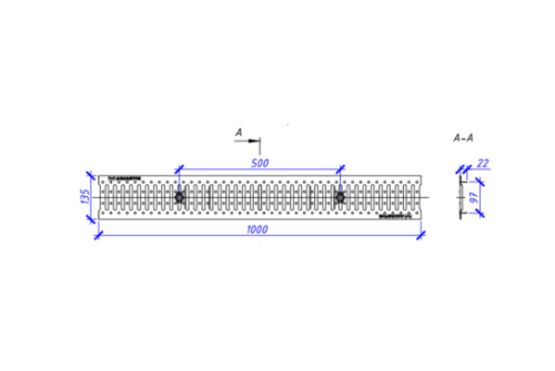 Решетка штампованная нержавеющая Aquastok Norma 100 класс нагрузки А15 1000х135х22 (31042А)