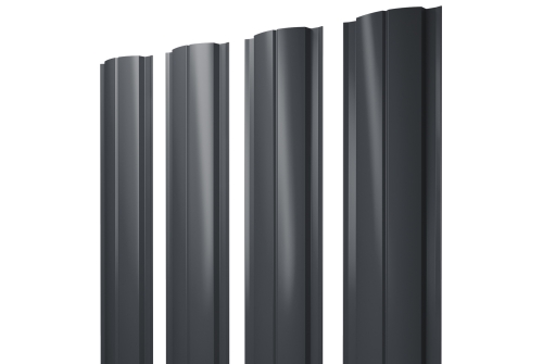 Штакетник Полукруглый Slim с прямым резом Grand Line 0,5 PE RAL 7024 мокрый асфальт