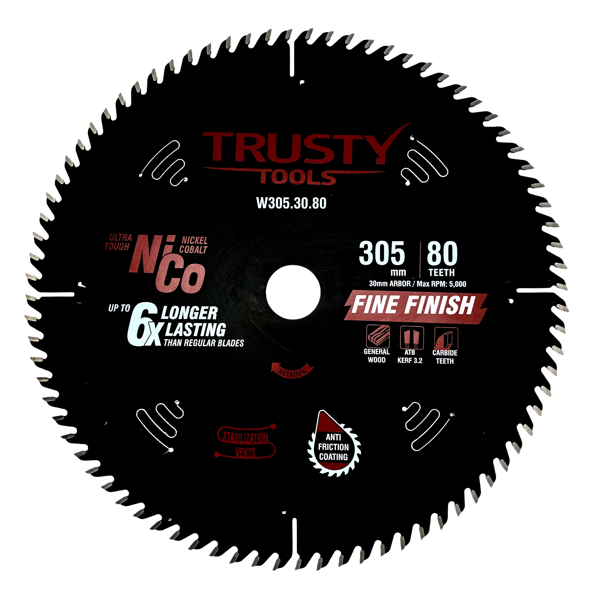 Диск пильный Trusty-Tools Fine Finish чистый рез 305х30 80T