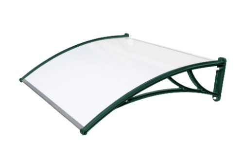 Козырек Krovent из поликарбоната 1500х930х280 молочный (зеленый кронштейн)
