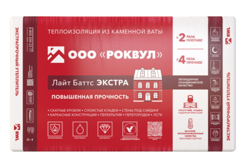 Утеплитель RockWool Лайт Баттс Экстра 1000х600х100 (4шт/пач. 2,40м2, 0,24м3, 24пач/пал)