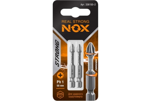 Бита торсионная Nox Strong Ph1х50мм E6,3 2 штуки карта (336150-2)