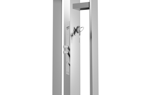 Калитка Жалюзи Puma Lock 2,0х1 прямоугольный фланец 230х230 RAL 7024 электромеханический замок Полис 18 без заполнения тип А