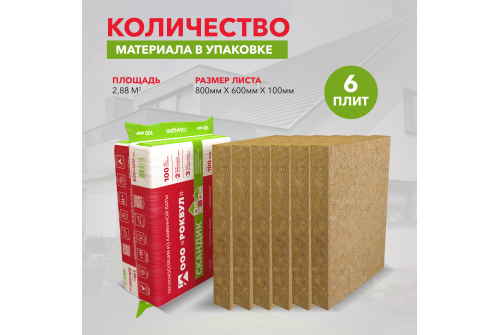 Утеплитель RockWool Лайт Баттс Скандик 800х600х100 (6шт/пач. 2,88м2, 0,288м3, 36пач/пал)