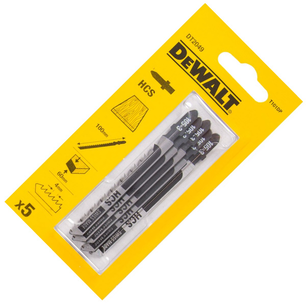 Пилки по фанере, МДФ, ДВП для лобзика DeWalt DT2049 100 мм (5 шт)