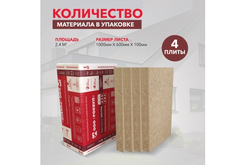 Утеплитель RockWool Лайт Баттс Экстра 1000х600х100 (4шт/пач. 2,40м2, 0,24м3, 24пач/пал)