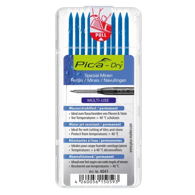 Грифели для карандаша Pica-Dry 4041 синие (10шт) водостойкие