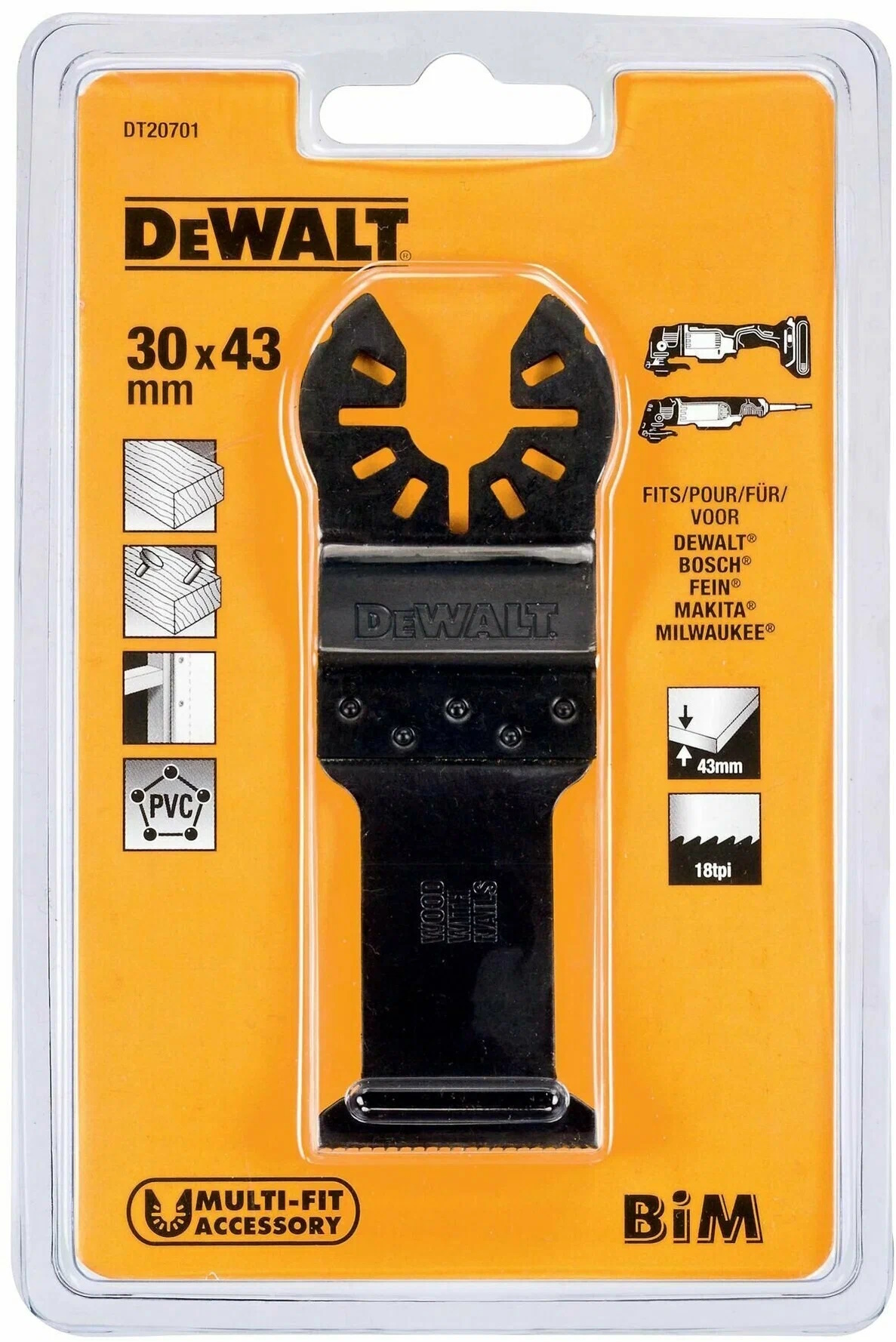 Пильное полотно погружное BiM DeWalt для древесины удлиненное 30х43 мм (5 шт)