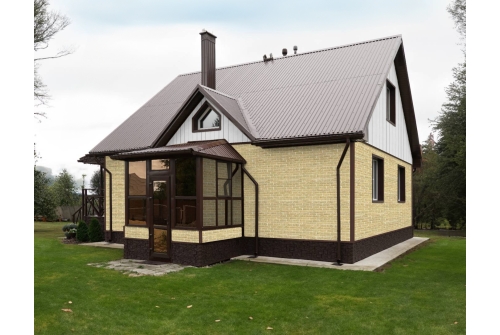 Фасадная панель Grand Line Состаренный кирпич Design Plus ваниль с белым швом