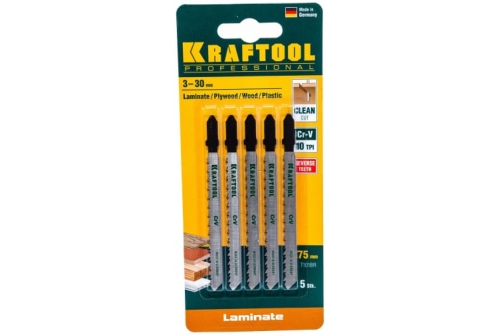 Полотно для электролобзика Kraftool Т101BR 75х2,5мм, по дереву, фанере, ламинату, обратный рез, Т-хвостовик, Cr-V сталь, 5 шт (159516-2.5-S5)