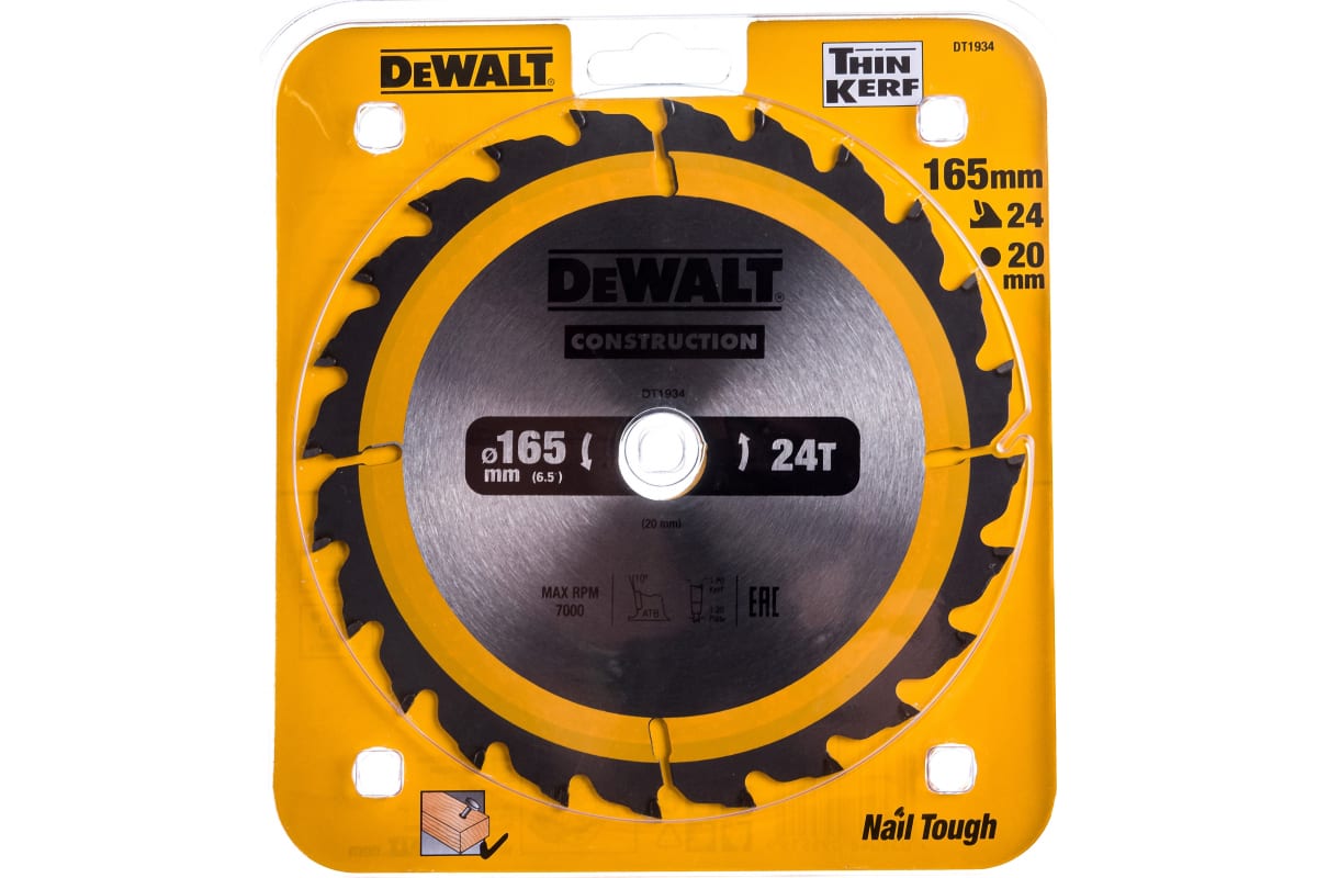 Диск пильный DeWalt Construction по дереву с гвоздями 165x20 24T