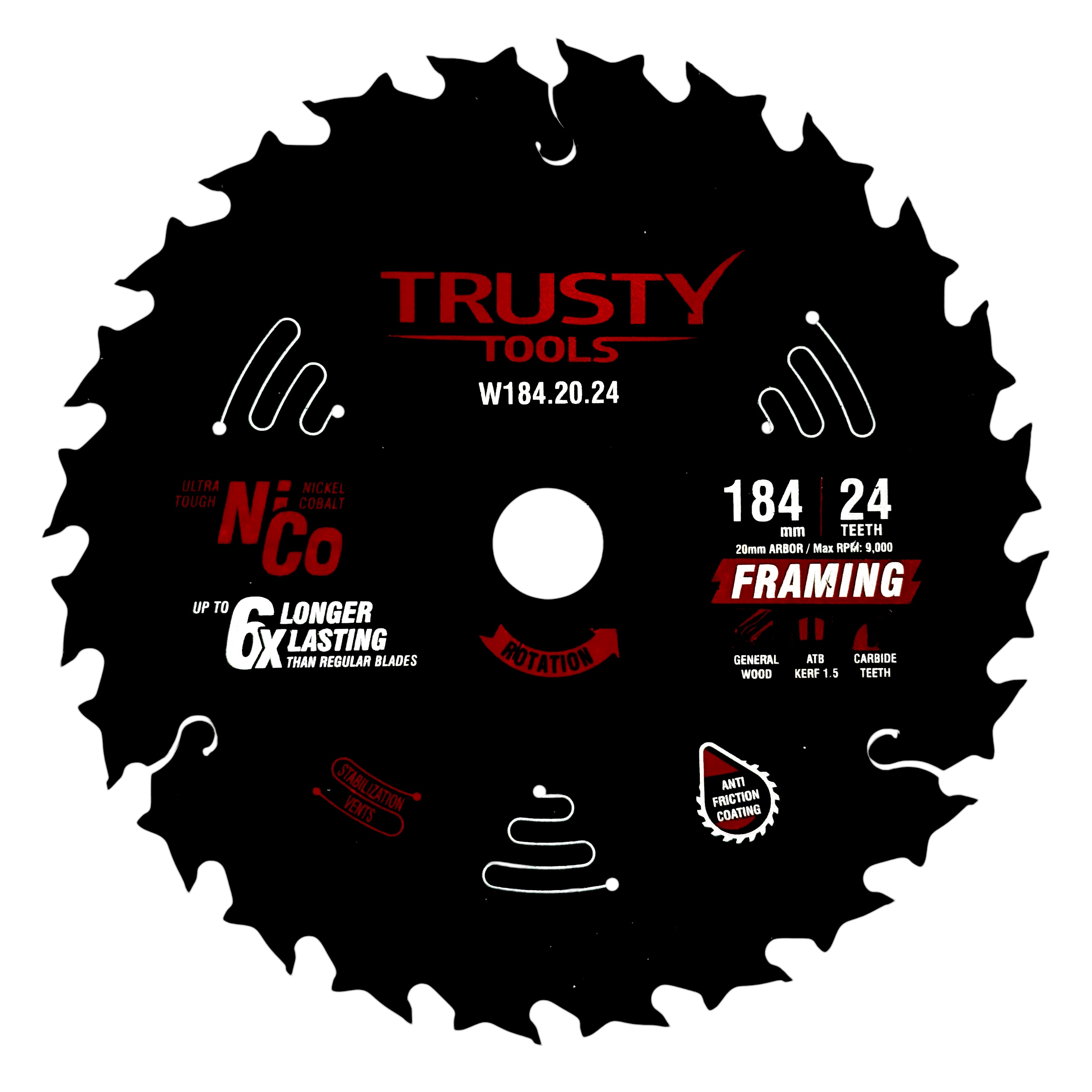 Диск пильный Trusty-Tools Framing по дереву 184х20 24T