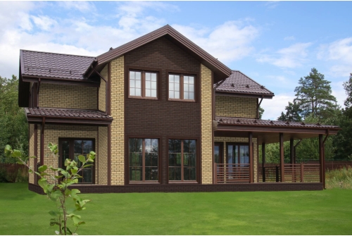 Фасадная панель Grand Line Состаренный кирпич Design Plus кофе с черным швом