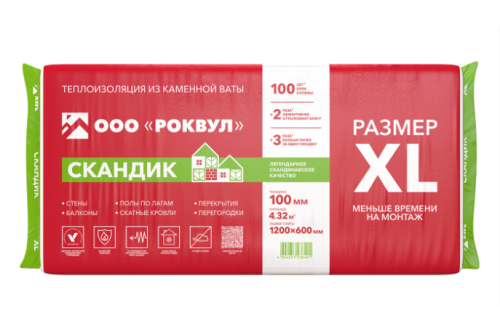 Утеплитель RockWool Лайт Баттс Скандик XL 1200х600х100 (6шт/пач. 4,32м2, 0,432м3, 24пач/пал)
