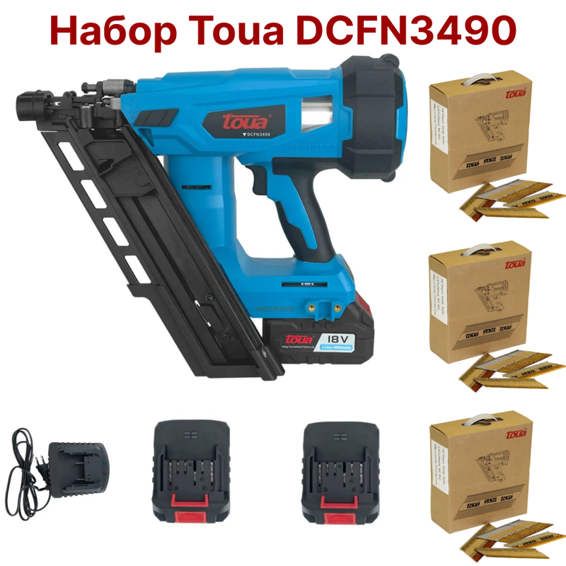 Набор Toua DCFN3490 + гвозди 90 мм ершёные гальванизированные