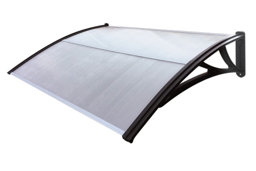 Козырек Krovent из поликарбоната усиленный 1505х1070х315 прозрачный (черный кронштейн)