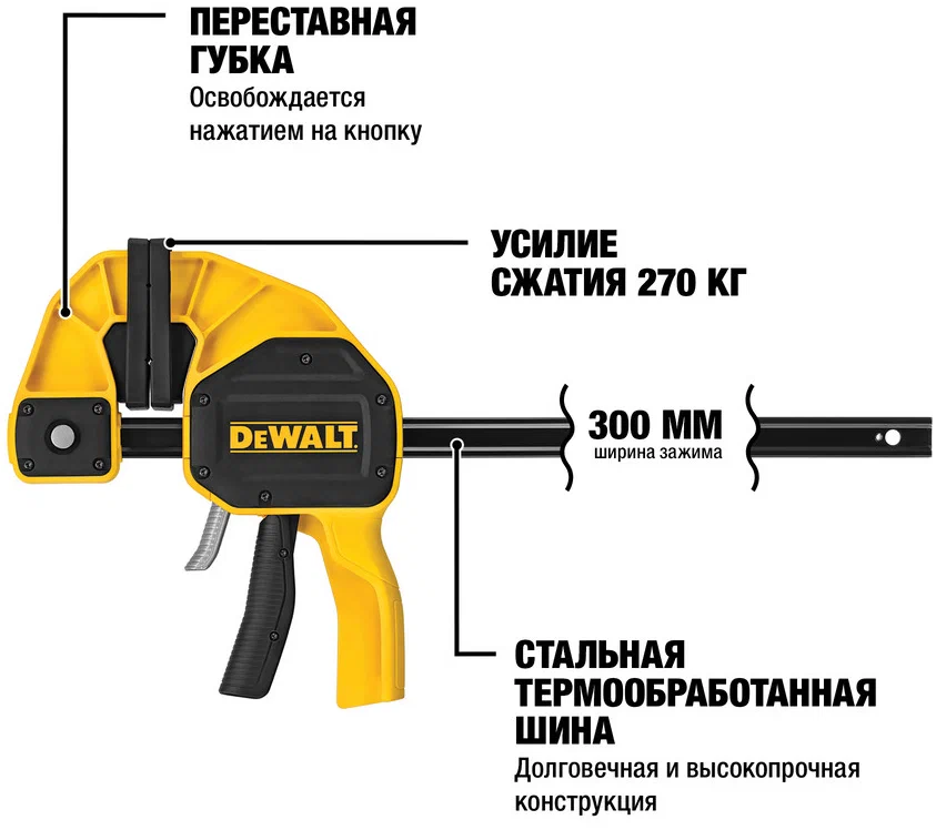 Струбцина быстрозажимная DeWalt XL 300 мм