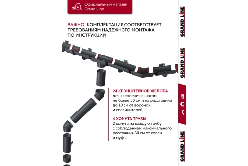 Комплект водосточной системы Классика 120 ПВХ Grand Line, 9м/3м графит (RAL 7024)