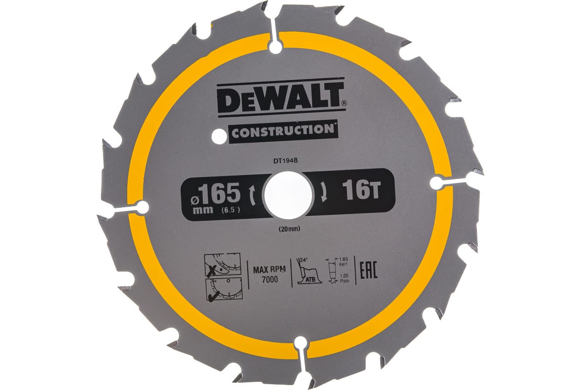 Диск пильный DeWalt CONSTRUCTION по дереву с гвоздями 165x20 16T