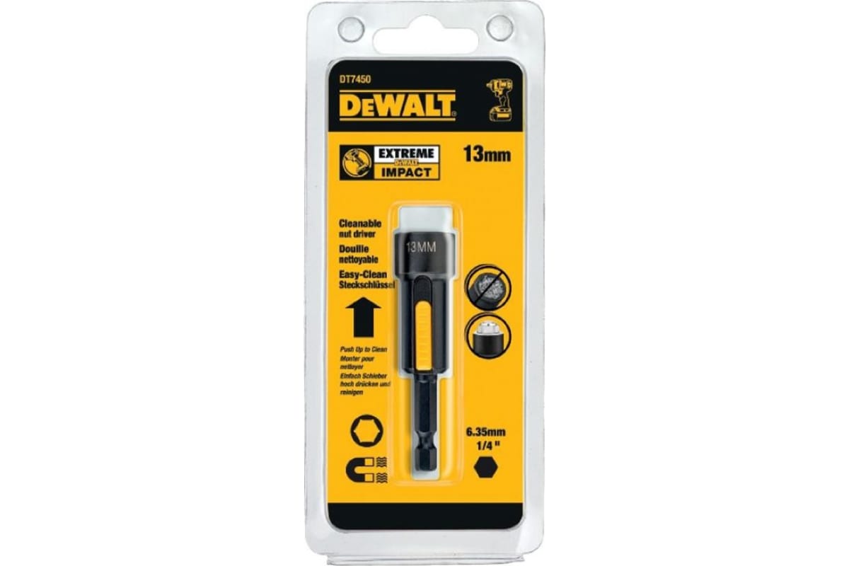 Торцевой ключ 13 мм магнитный DeWalt IMPACT DT7450