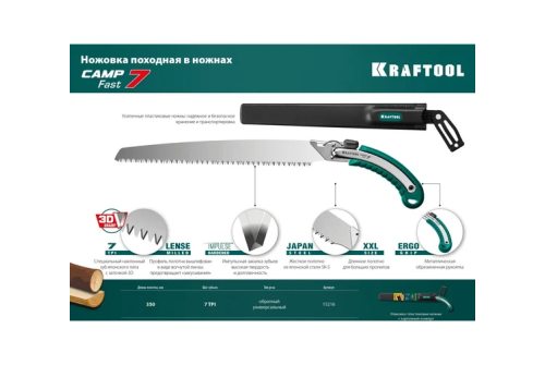 Ножовка Kraftool Camp Fast 7 350мм для быстрого реза сырой древесины (15216)