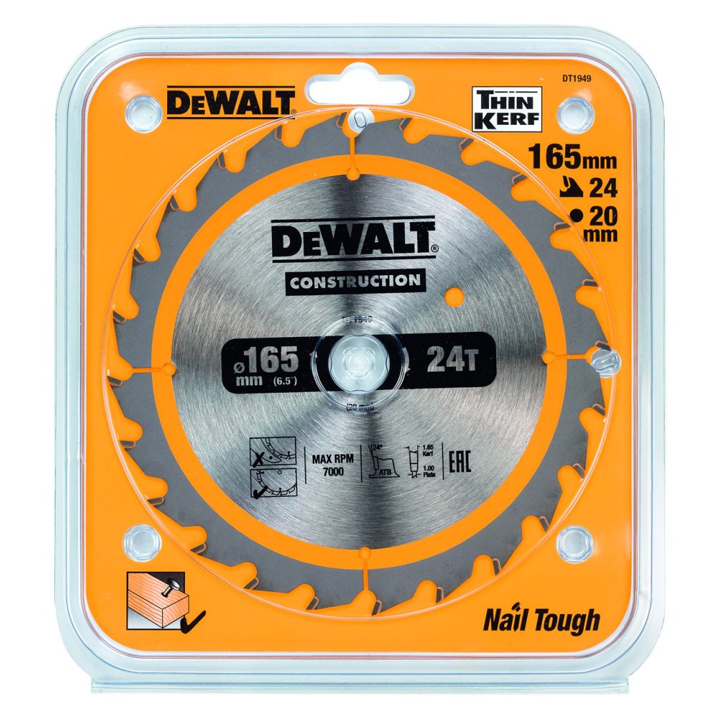Диск пильный DeWalt Construction по дереву с гвоздями 165x20 24T DT1949