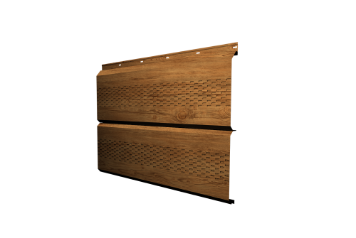 Софит металлический ЭкоБрус 0,345 Grand Line с перфорацией 0,45 Print Elite Golden Wood TwinColor