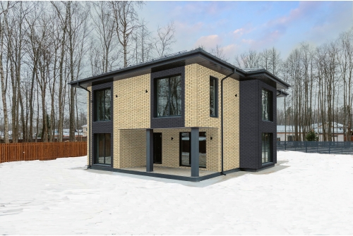 Фасадная панель Grand Line Состаренный кирпич Design графит со швом RAL 9005