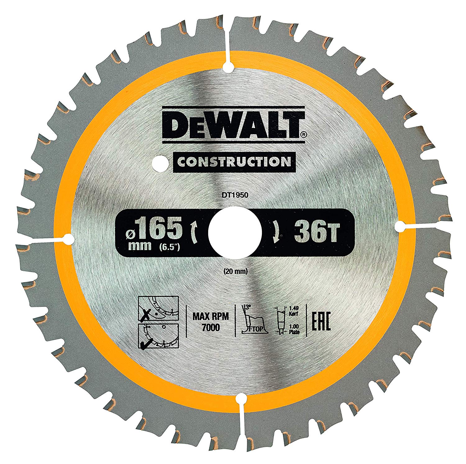 Диск пильный DeWalt Construction по дереву с гвоздями 165х20 36H
