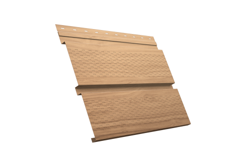 Софит металлический Квадро Брус Grand Line с перфорацией 0,45 Print Elite с пленкой Honey Wood TwinColor