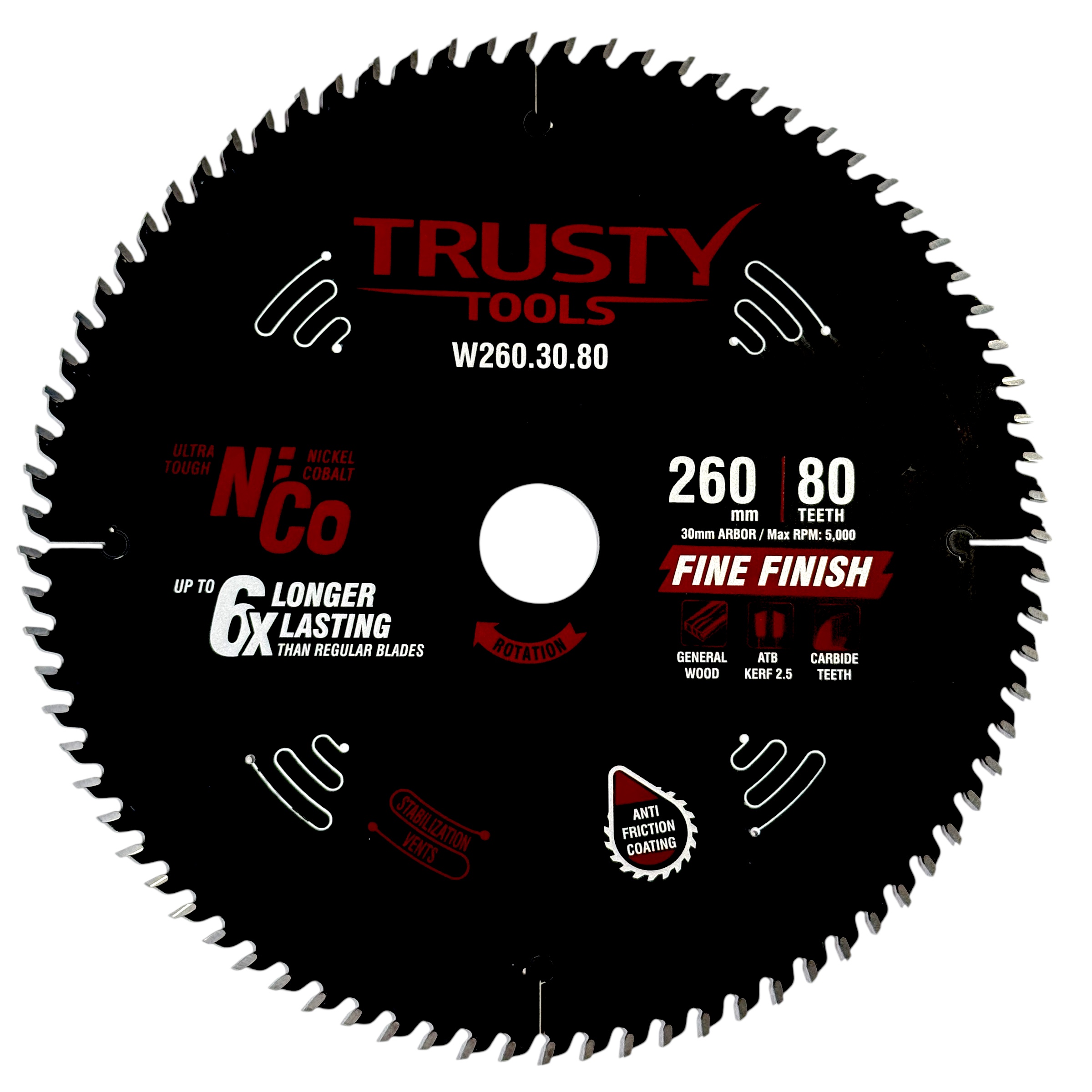 Диск пильный Trusty-Tools Fine Finish чистый рез 260х30 80T