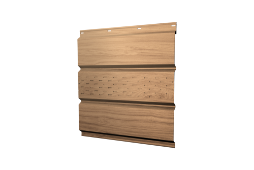 Софит металлический Классик Grand Line центральная перфорация 0,45 Print Elite с пленкой Honey Wood TwinColor