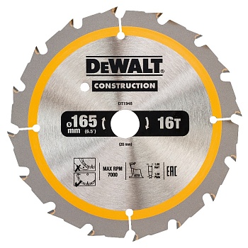 Диск пильный DeWalt CONSTRUCTION по дереву с гвоздями 165x20 16T
