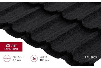 Металлочерепица "Квинта Юг" 0,5 Satin Matt RAL 9005 черный
