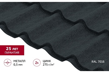Металлочерепица Классик ("Classic") v01 0,5 Velur X RAL 7016 антрацитово-серый