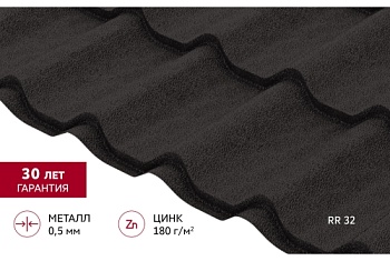Металлочерепица Классик ("Classic") v02 0,5 PurLite Matt RR 32 темно-коричневый