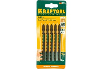 Полотно для электролобзика Kraftool T144D 75х4мм, по дереву, ДВП, ДСП, быстрый рез, Т-хвостовик, Cr-V сталь, 5 шт (159521-4-S5)