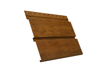 Софит металлический Квадро Брус Grand Line с перфорацией 0,45 Print Elite с пленкой Golden Wood TwinColor