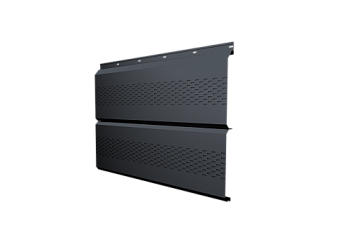 Софит металлический ЭкоБрус new Grand Line c перфорацией 0,45 Drap TwinColor с пленкой RAL 7024 мокрый асфальт